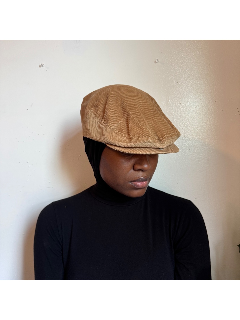 90s BRONER Tan Corduroy Flat Cap Newsboy Cabbie Ivy Hat Size L